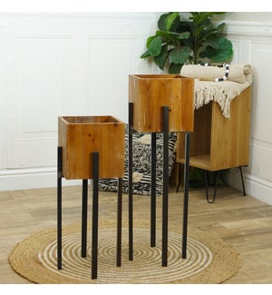 |MTL./WD. PLANTER STANDS S/2|