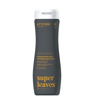 ATTITUDE 473ml 2 in 1 Shampoo & Body Wash Nourishing and Energizing Ginseng and Grapeseed Oil