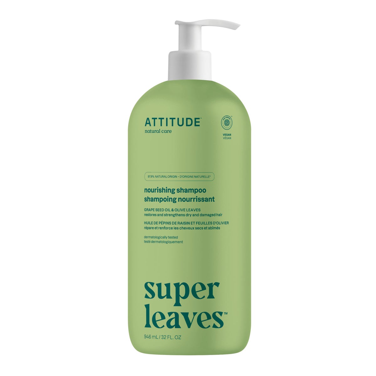 ATTITUDE 946ml Shampoo Nourishing Grape Seed Oil and Olive Leaves SUPER LEAVES