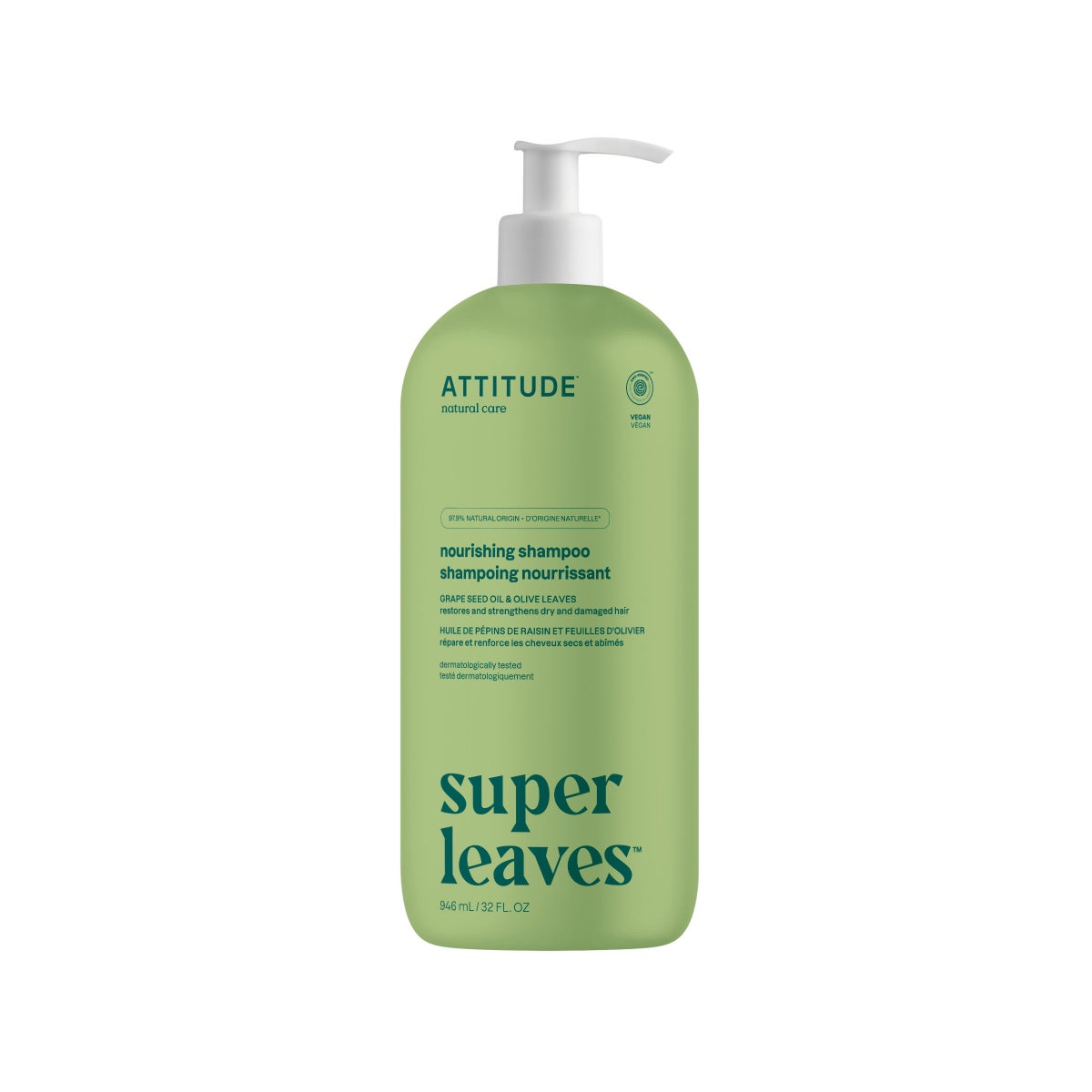 ATTITUDE 946ml Shampoo Nourishing Grape Seed Oil and Olive Leaves SUPER LEAVES