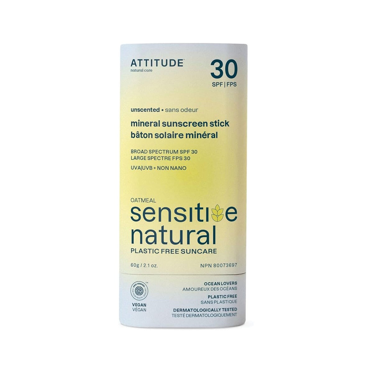 ATTITUDE 20g Oatmeal Senstive Natural Sunscreen Stick Unscented 30 SPF (CR8)