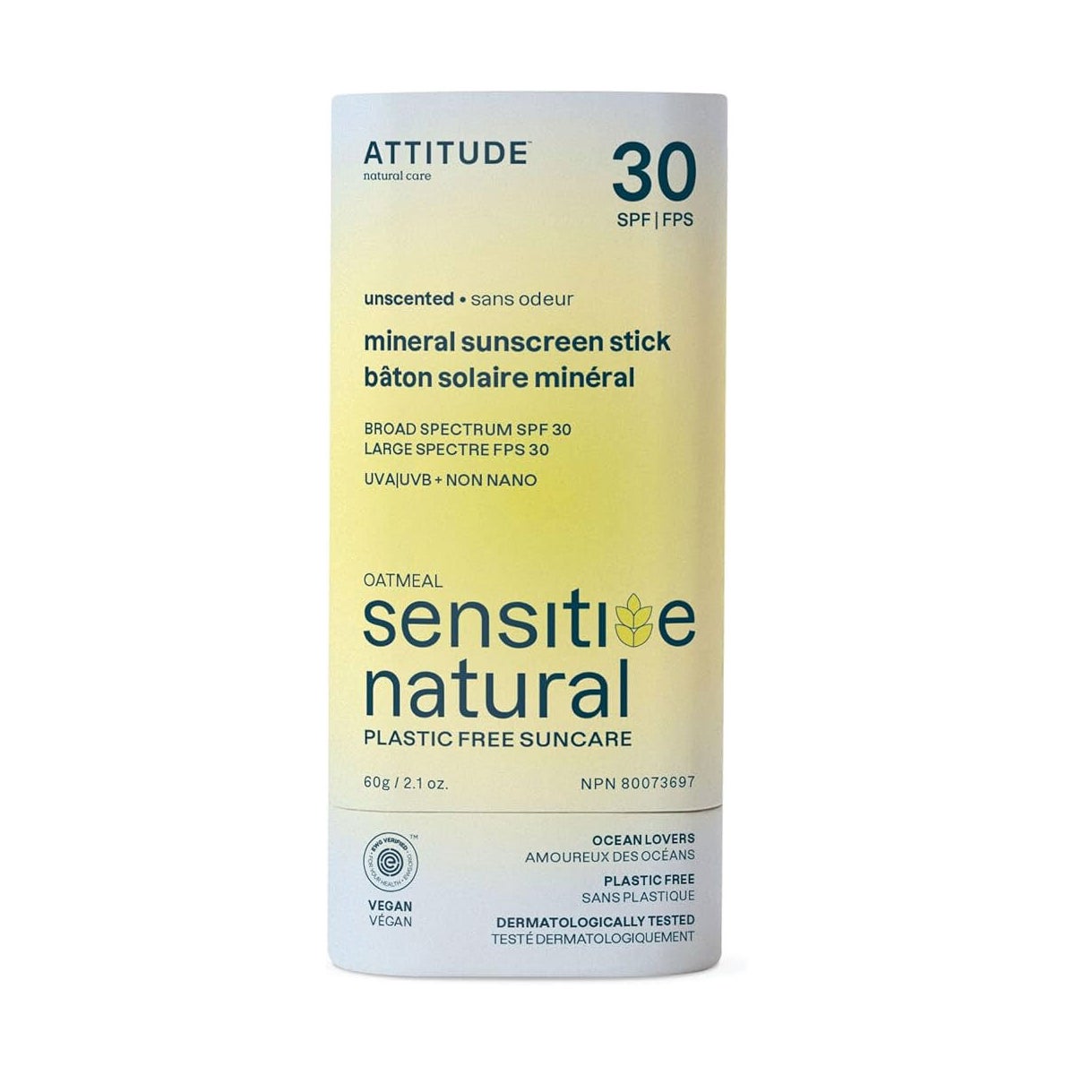 ATTITUDE 20g Oatmeal Senstive Natural Sunscreen Stick Unscented 30 SPF (CR8)
