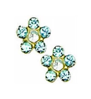 * 10k WHT Gold Aqua Flower Cryst March EAR