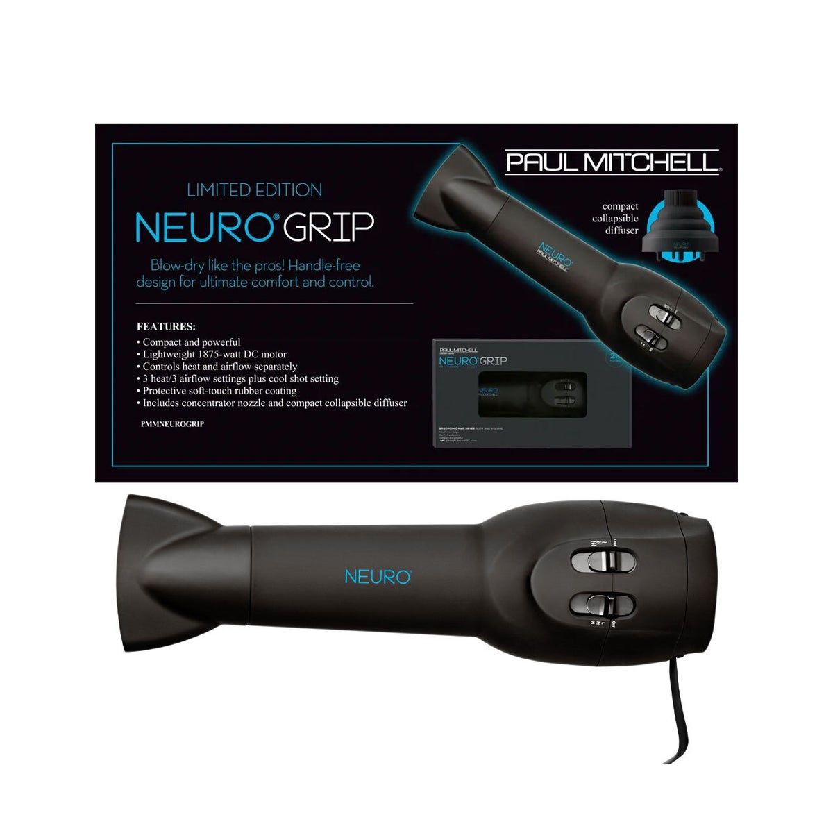 NEURO Grip No Handle Dryer +Prime Heat Control Blowout Primer NDGNAS