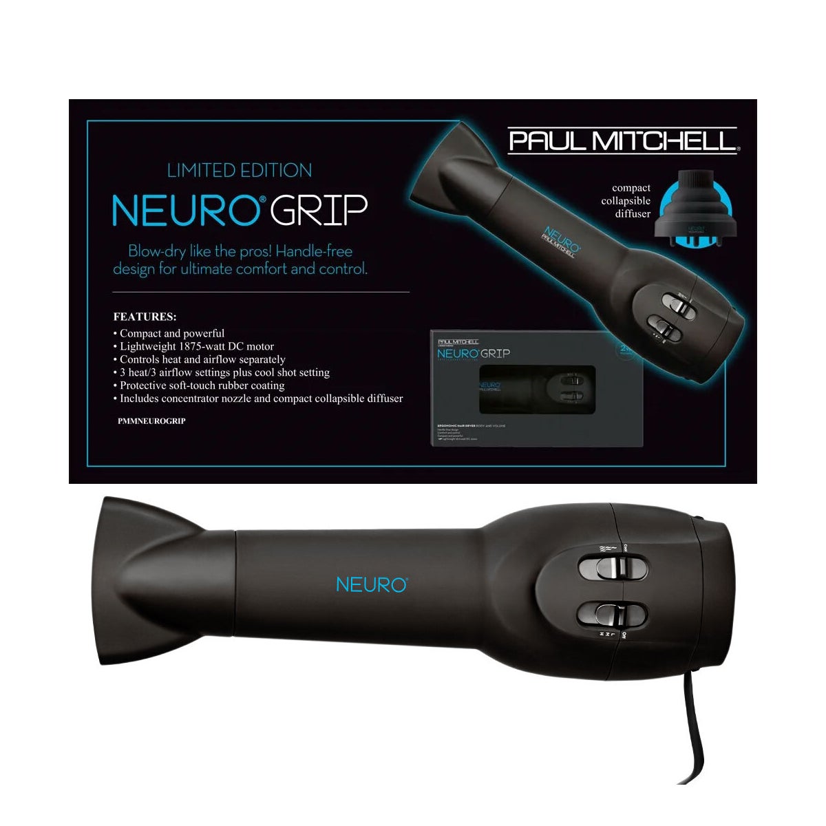 NEURO Grip No Handle Dryer +Prime Heat Control Blowout Primer NDGNAS