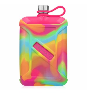 Liquor Canteen 8oz - Neon Pink w/Rainbow Swirl Cover
