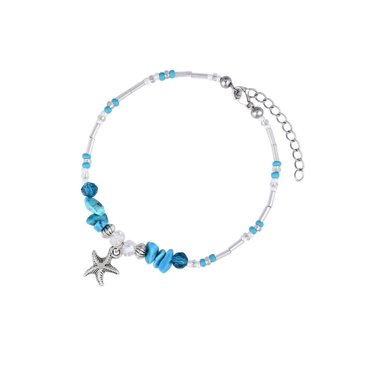 Silver Starfish Turquoise Anklet