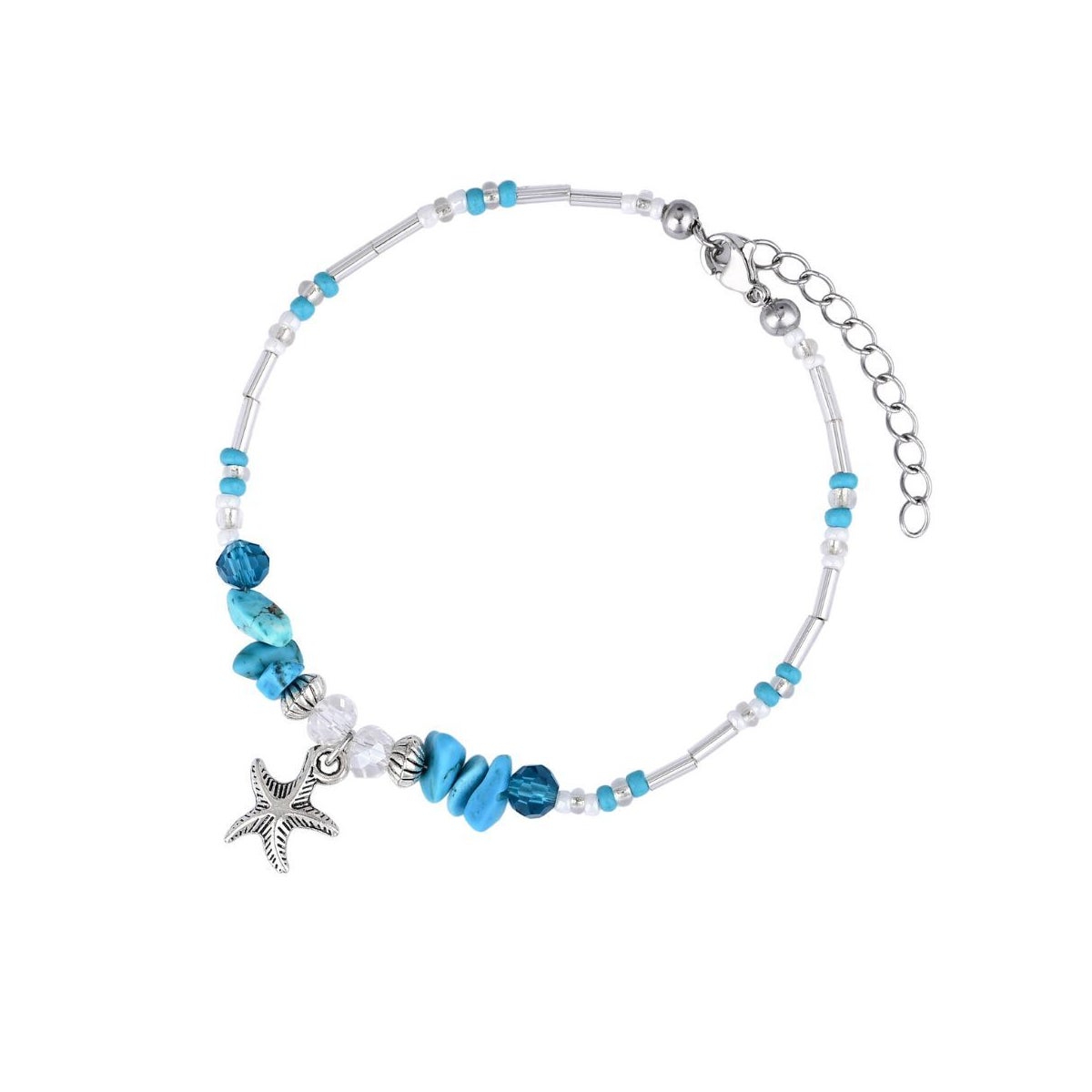 Silver Starfish Turquoise Anklet