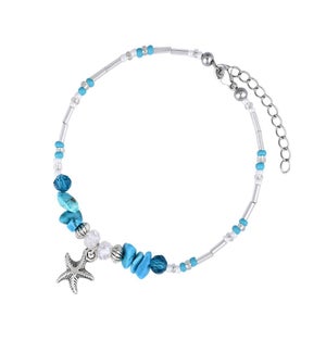 Silver Starfish Turquoise Anklet