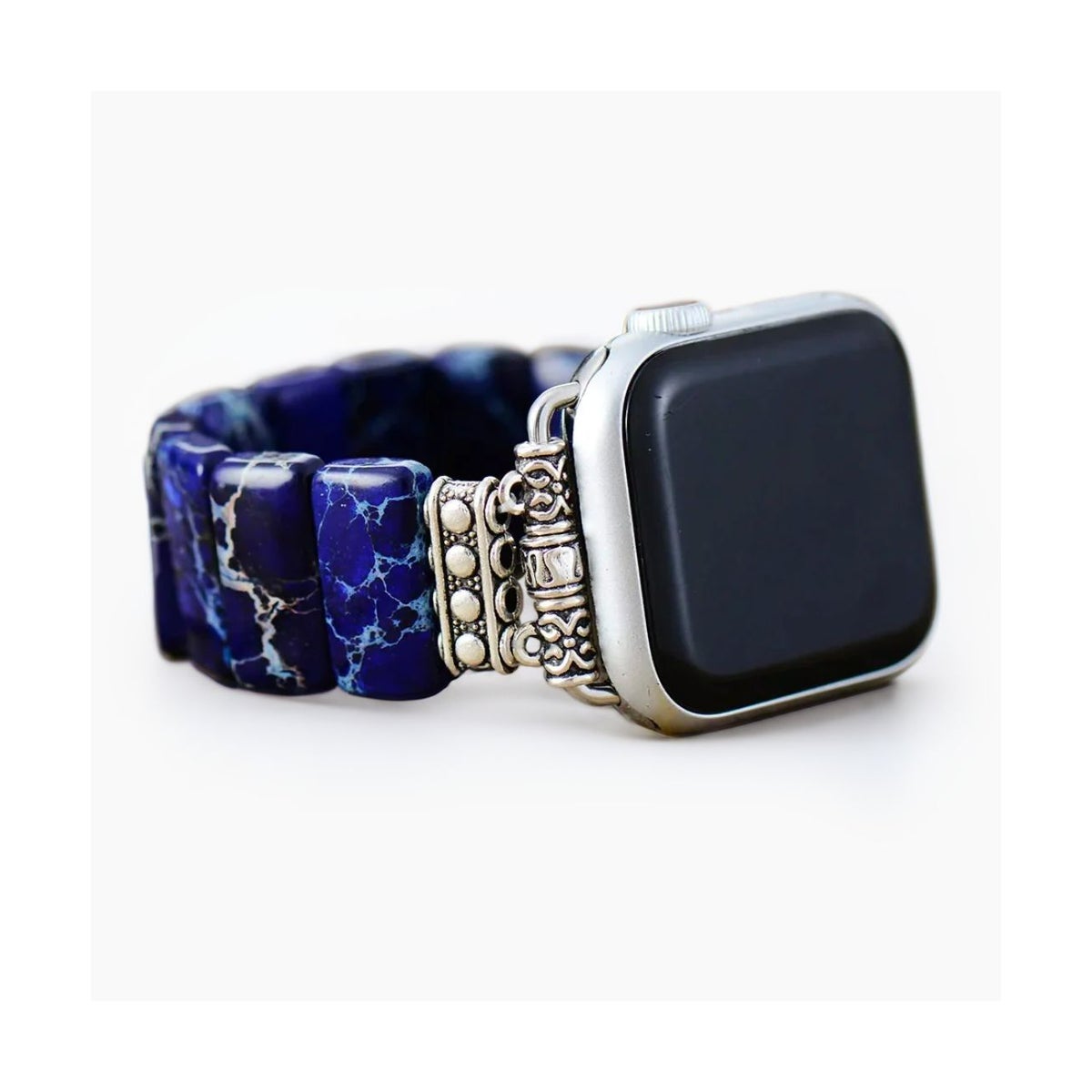 Dark Navy Tibetan Jasper Stretch Apple Watch Strap Large