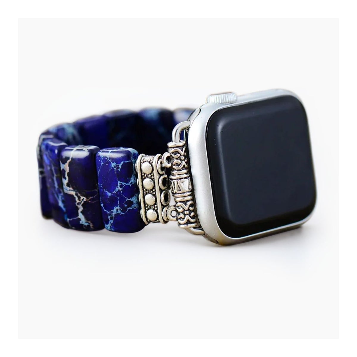 Dark Navy Tibetan Jasper Stretch Apple Watch Strap Large
