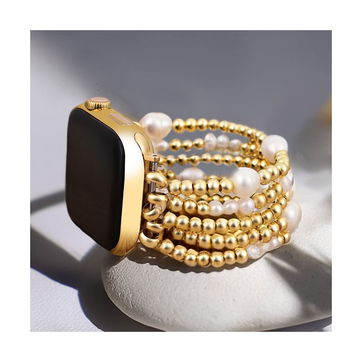 Gold and Pearl Stretch Apple Watch Strap Small