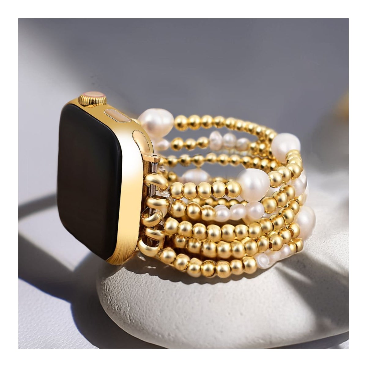 Gold and Pearl Stretch Apple Watch Strap Small