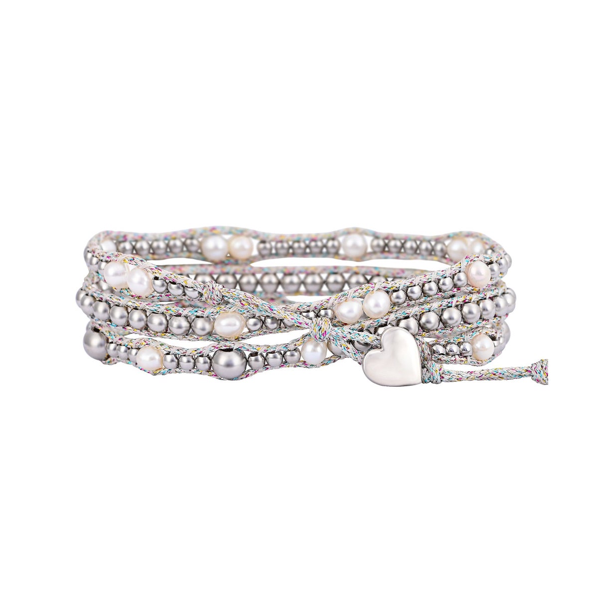 Gleaming Pearl Heart Wrap Bracelet