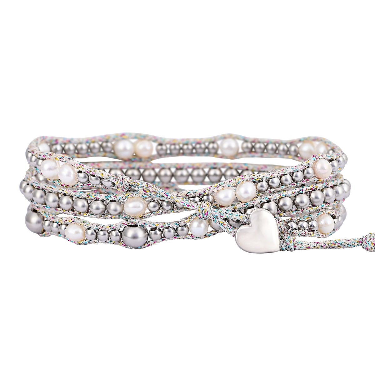 Gleaming Pearl Heart Wrap Bracelet