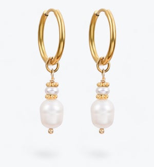 Golden Grace Pearl and Agate Hoop Earrings
