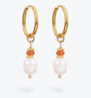 Golden Grace Pearl and Aventurine Agate Hoop Earring