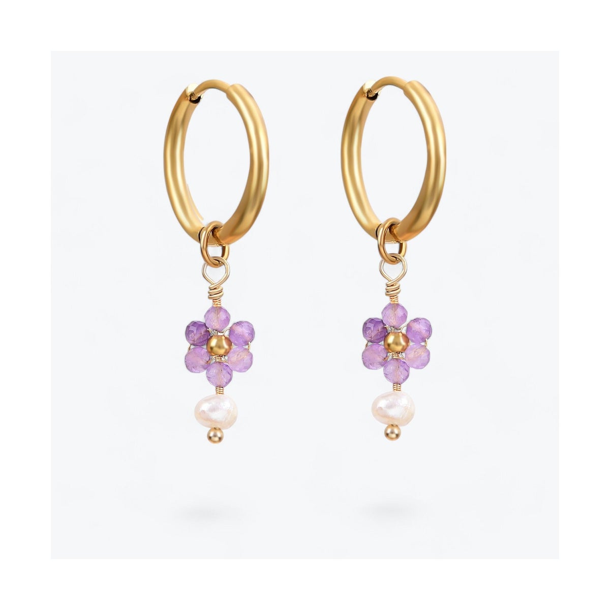 Amethyst Blossom Pearl Hoop Earrings