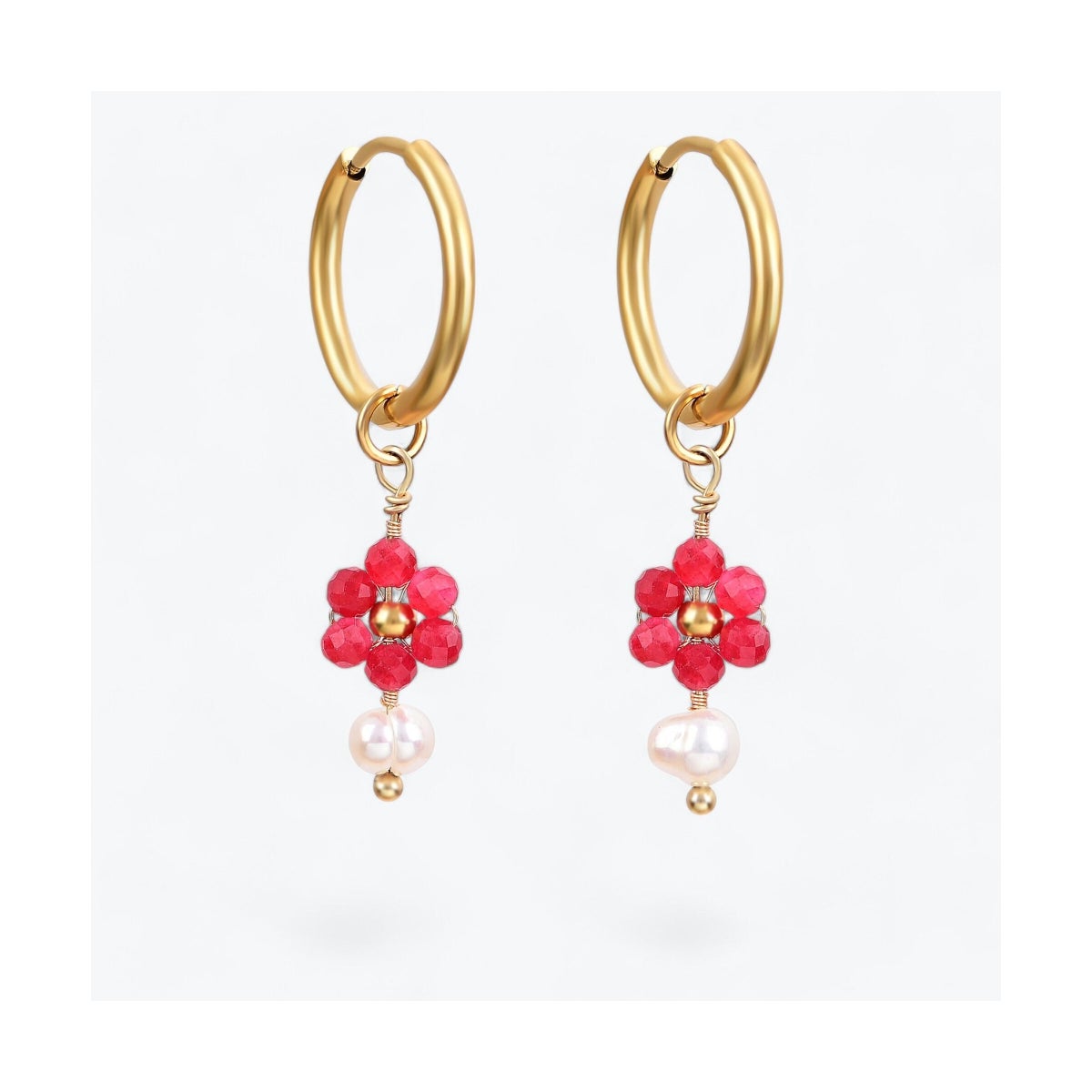 Jade Blossom Pearl Hoop Earrings
