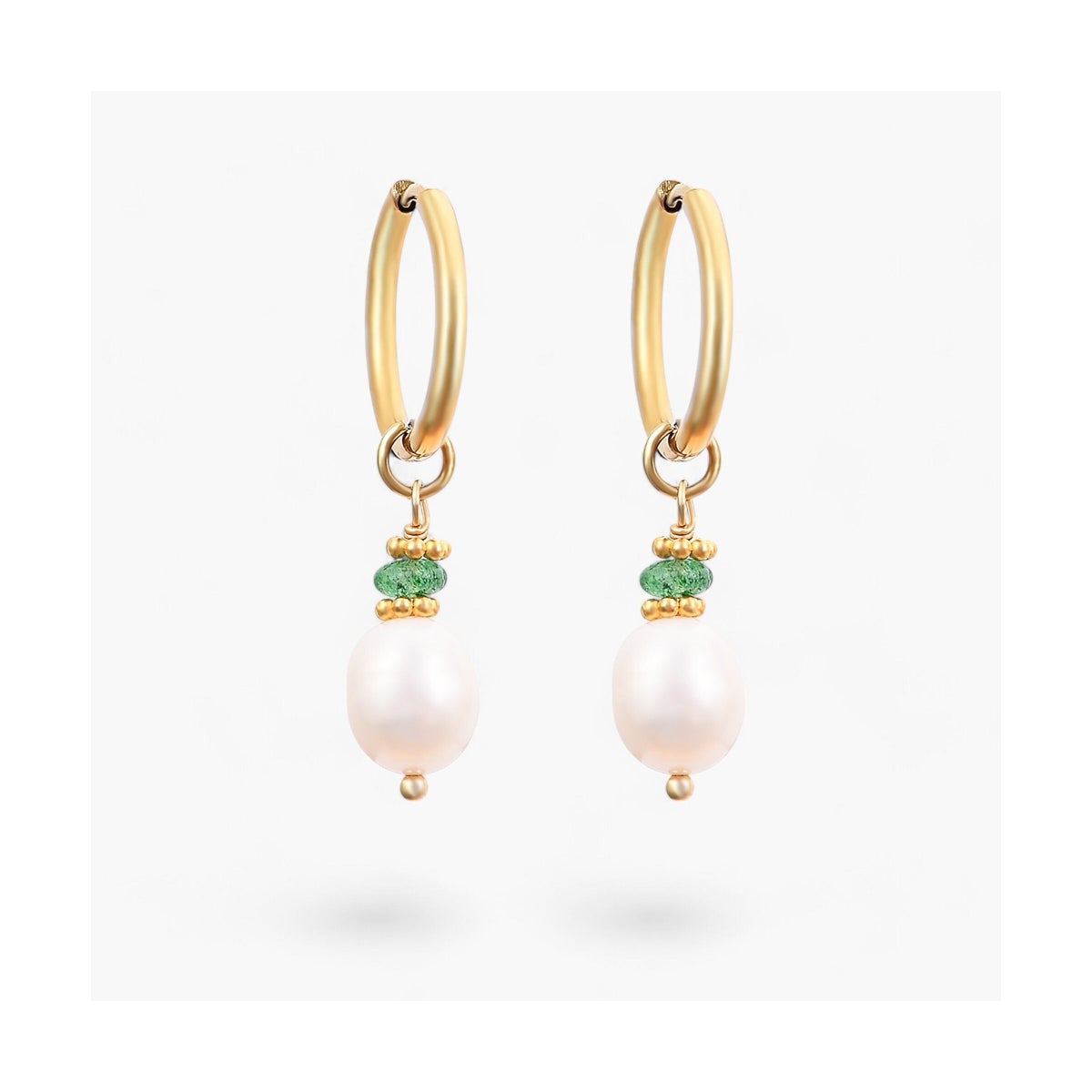 Golden Grace Pearl and Green Agate Hoop Earrings