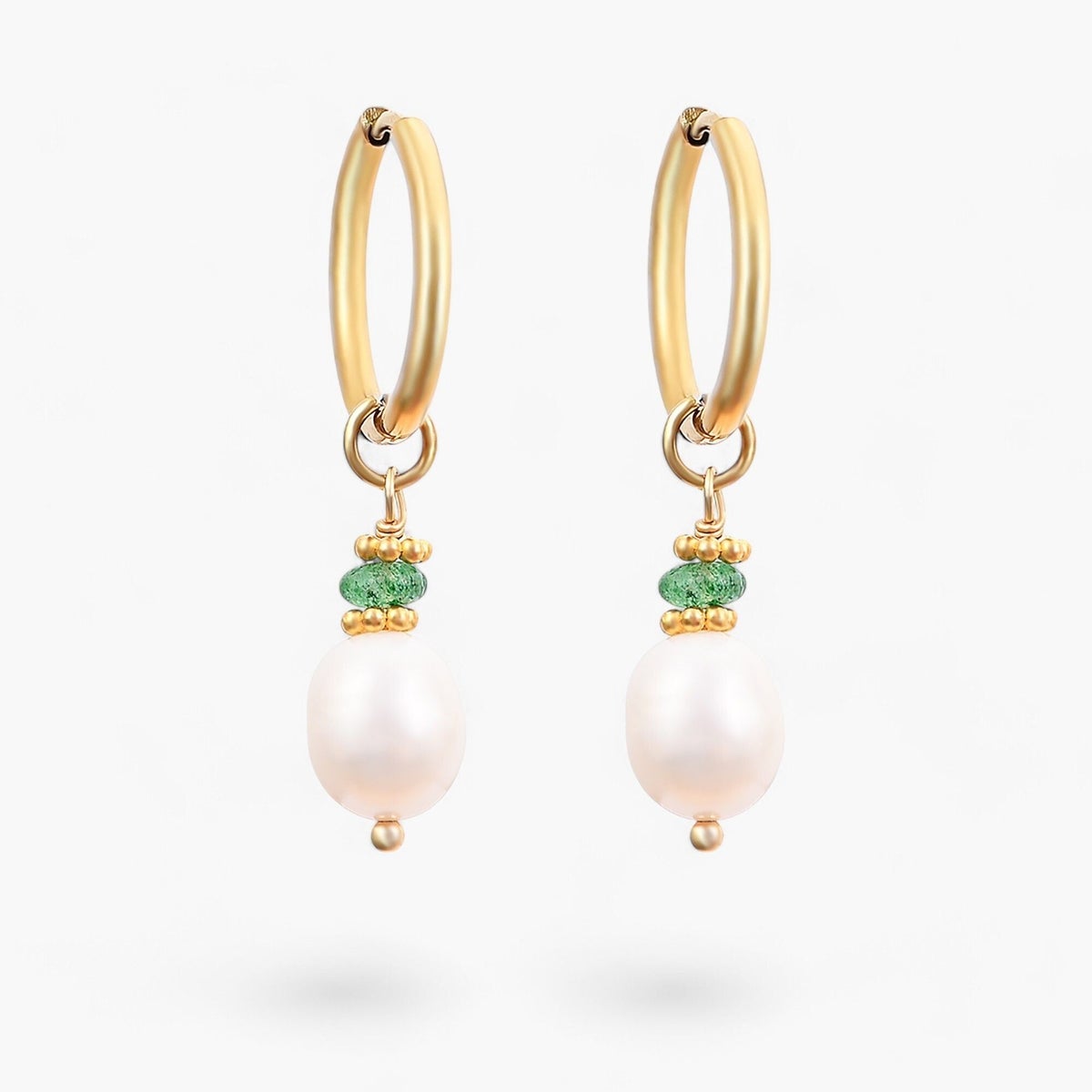 Golden Grace Pearl and Green Agate Hoop Earrings