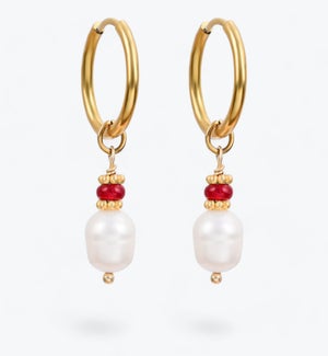 Golden Grace Pearl and Jade Agate Hoop Earrings