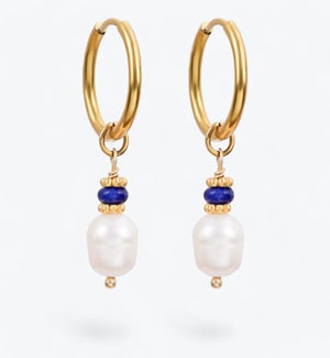 Golden Grace Pearl and Lapis Agate Hoop Earrings