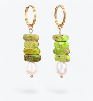 Ocean Bliss Pearl and Green Jasper Hoop Drops
