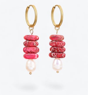 Ocean Bliss Pearl and Jade Jasper Hoop Drops