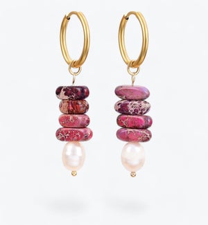 Ocean Bliss Pearl and Magenta Jasper Hoop Drops