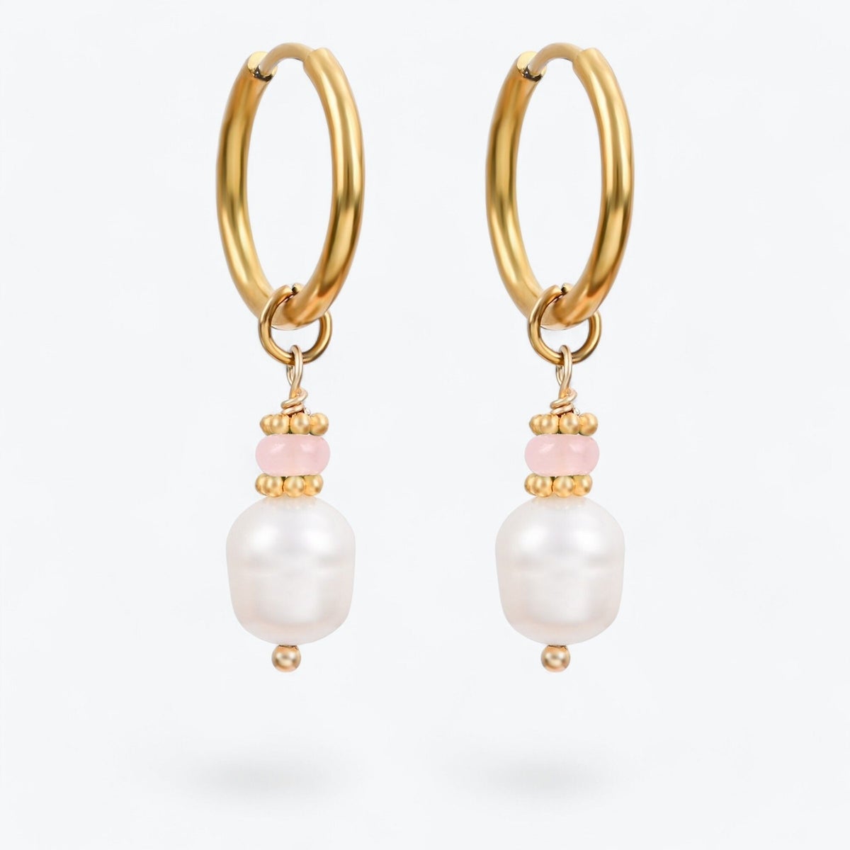 Golden Grace Pearl and Rose Agate Hoop Earrings