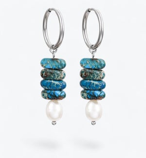 Ocean Bliss Pearl and Blue Jasper Hoop Drops