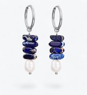 Ocean Bliss Pearl and Lapis Jasper Hoop Drops