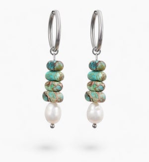 Ocean Bliss Pearl and Turquoise Jasper Hoop Drops