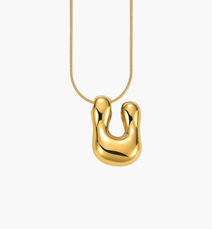 Golden Glow Bubble Letter Necklace - U