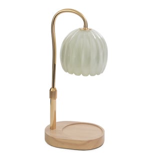 Milk Glass Candle Warmer Lamp - Gold and Wood