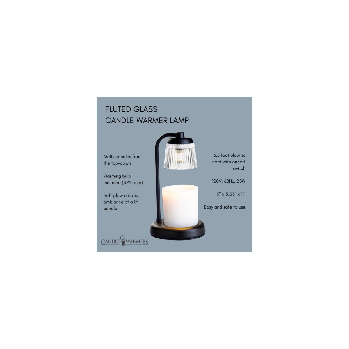 Fluted Glass Lamp Candle Warmer - Black