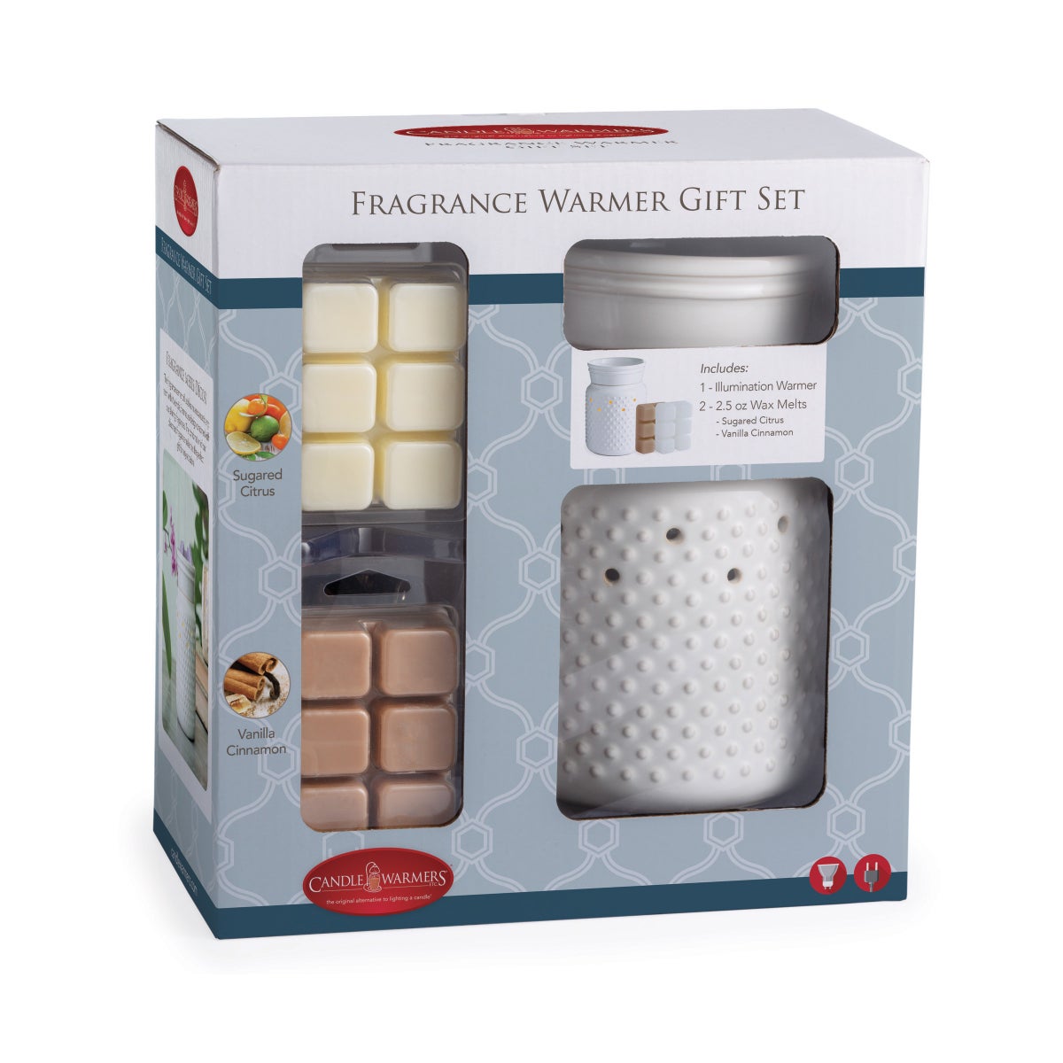 Gift Set Illumination Fragrance Warmer - White Hobnail and 2 Classic Wax Melts 2.5 oz - Sugared Citr