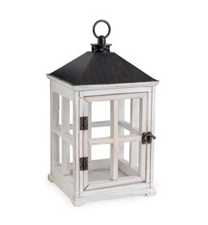 Weathered White Wooden Candle Warmer Lantern