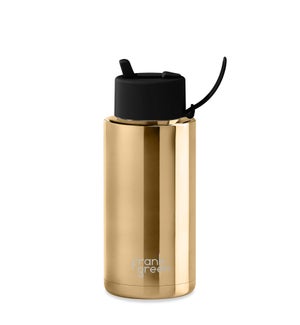 34oz Reusable Bottle - Flip Straw Lid Chrome Gold / Midnight