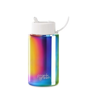 34oz Reusable Bottle - Flip Straw Lid Chrome Rainbow / Cloud