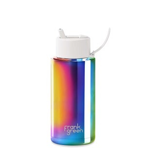 34oz Reusable Bottle - Flip Straw Lid Chrome Rainbow / Cloud
