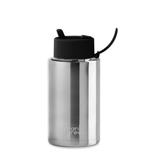 34oz Reusable Bottle - Flip Straw Lid Chrome Silver / Midnight