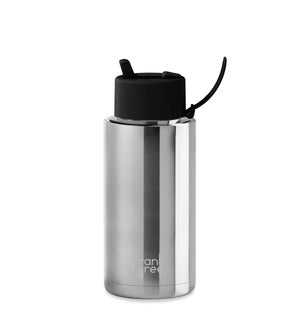 34oz Reusable Bottle - Flip Straw Lid Chrome Silver / Midnight