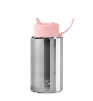 34oz Reusable Bottle - Flip Straw Lid Chrome Silver / Blushed