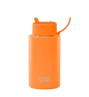 34oz Reusable Bottle - Flip Straw Lid Neon Orange