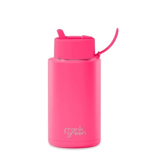 34oz Reusable Bottle - Flip Straw Lid Neon Pink