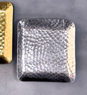 Stainless Steel Hammered Square Plates Set of 4