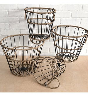 Iron Jute Handle Baskets, Set of 4, 9, 11, 13, 15 in