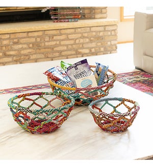 Colored Jute Baskets, Set of 3, 16, 18, 20 in